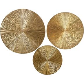 CosmoLiving by Cosmopolitan Wooden Plate Home Wall Decor Carved Radial Wall Sculpture, Set of 3 Wall Art 24", 20", 16"H, Black
