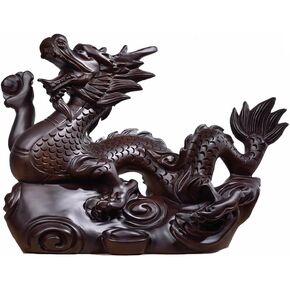Dragon Statue Small Wooden Chinese Feng Shui Dragon Figurines 2024 Year of The Dragon Gift Dragon Sculpture for Luck Success (Green)