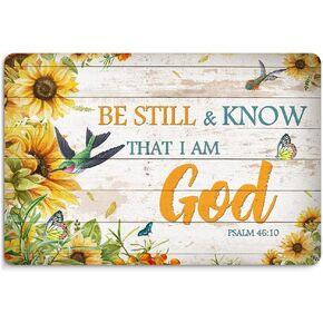 Inspirational Scripture Metal Wall Sign,Be Still and Know I Am God Tin Signs Sunflower Retro Wall Decoration Bible Verse Wall Art Hangings and Holy Biblical Decor,8x12 Inch
