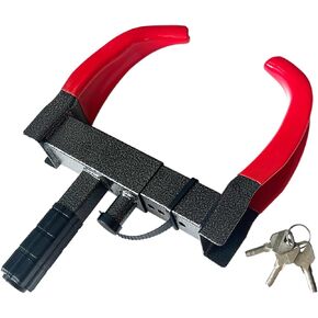 Dodomes Universal Wheel Lock Heavy Duty Security Tires Lock Trailer Wheel Clamp Lock Anti Theft for Car Trailers SUV Boat ATV's Motorcycle Golf Cart with 3 Keys (Red-Flower Grey)