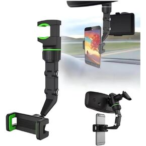 2024 New Multifunctional Rearview Mirror Phone Holder, 360° Rotatable Car Phone Holder for Cell Phone and Gps, Retractable & Adjustable Universal Automobile Cradle for All Mobile Phones (Grey)