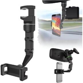 2024 New Multifunctional Rearview Mirror Phone Holder, 360° Rotatable Car Phone Holder for Cell Phone and Gps, Retractable & Adjustable Universal Automobile Cradle for All Mobile Phones (Grey)