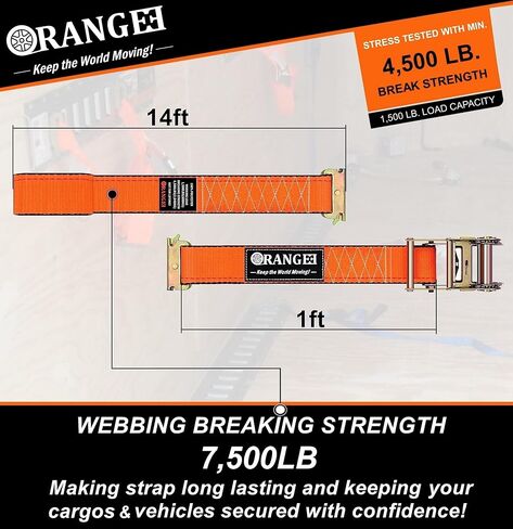 4 Pack E Track Ratchet Strap 4500lb Breaking Strength for Container, Cargo Vans, Trailer Load Hi Visible Neon Orange Color in Saudi Arabia