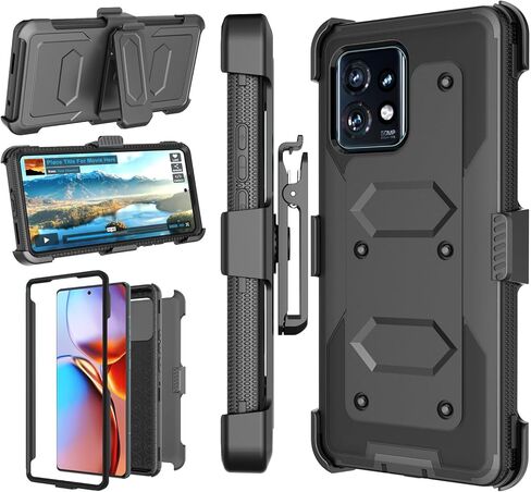 جراب Njjex For Moto Edge Plus 2023، لهاتف Motorola Edge+ 5G UW 2023/Edge 40 Pro/Edge X40، جراب [Nbeck] مقاوم للصدمات وشديد التحمل وحزام دوار ومشبك لكامل الجسم وغطاء صلب ومسند - أسود in Kuwait
