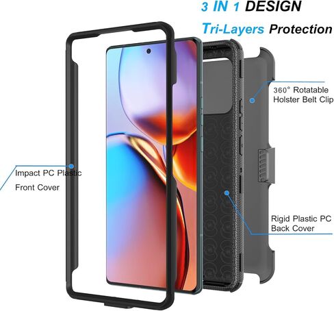 جراب Njjex For Moto Edge Plus 2023، لهاتف Motorola Edge+ 5G UW 2023/Edge 40 Pro/Edge X40، جراب [Nbeck] مقاوم للصدمات وشديد التحمل وحزام دوار ومشبك لكامل الجسم وغطاء صلب ومسند - أسود in Kuwait