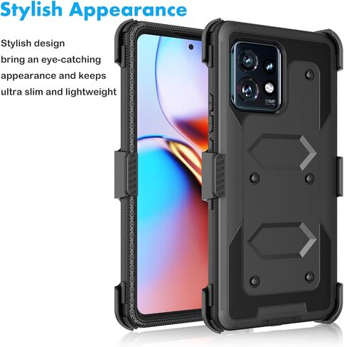 جراب Njjex For Moto Edge Plus 2023، لهاتف Motorola Edge+ 5G UW 2023/Edge 40 Pro/Edge X40، جراب [Nbeck] مقاوم للصدمات وشديد التحمل وحزام دوار ومشبك لكامل الجسم وغطاء صلب ومسند - أسود in Kuwait