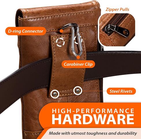 حافظة هاتف خلوي Hengwin للحزام، حافظة حزام متوافقة مع iPhone 15 11 XR SE 6s 7 8، حافظة جلدية لحمل بطاقات الهاتف مع حلقة حزام بمشبك حزام (بني) in Kuwait