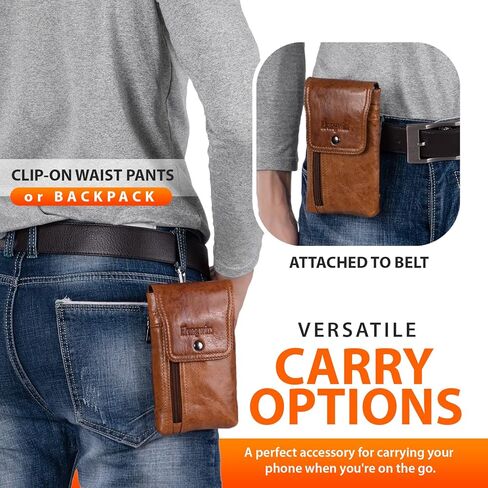 حافظة هاتف خلوي Hengwin للحزام، حافظة حزام متوافقة مع iPhone 15 11 XR SE 6s 7 8، حافظة جلدية لحمل بطاقات الهاتف مع حلقة حزام بمشبك حزام (بني) in Kuwait