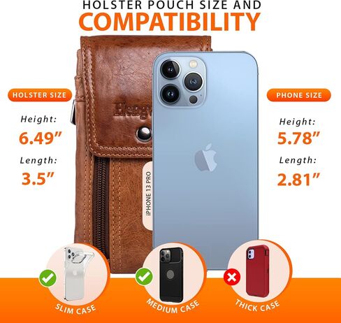حافظة هاتف خلوي Hengwin للحزام، حافظة حزام متوافقة مع iPhone 15 11 XR SE 6s 7 8، حافظة جلدية لحمل بطاقات الهاتف مع حلقة حزام بمشبك حزام (بني) in Kuwait