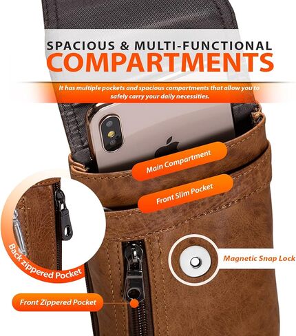 حافظة هاتف خلوي Hengwin للحزام، حافظة حزام متوافقة مع iPhone 15 11 XR SE 6s 7 8، حافظة جلدية لحمل بطاقات الهاتف مع حلقة حزام بمشبك حزام (بني) in Kuwait
