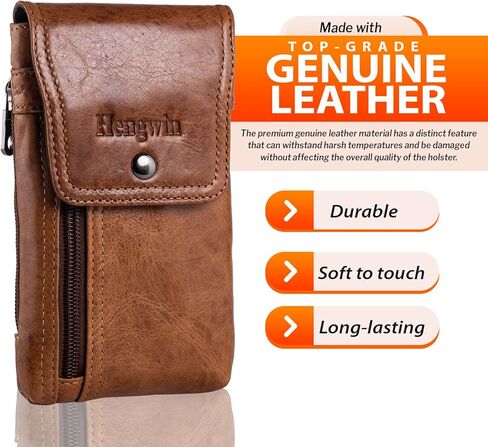 حافظة هاتف خلوي Hengwin للحزام، حافظة حزام متوافقة مع iPhone 15 11 XR SE 6s 7 8، حافظة جلدية لحمل بطاقات الهاتف مع حلقة حزام بمشبك حزام (بني) in Kuwait
