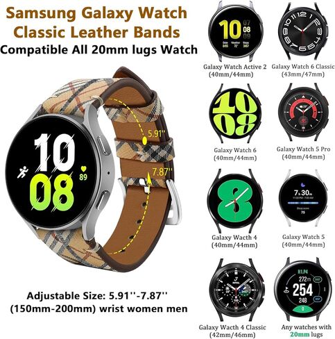 متوافق مع ساعة Samsung Galaxy Watch 5/4/6 40 مم 44 مم/5 Pro 45 مم/4 حزام كلاسيكي 42 مم 46 مم للنساء والرجال، أساور معصم بديلة ناعمة منقوشة فاخرة مقاس 20 مم لهاتف Galaxy Active 2 40 مم in Kuwait