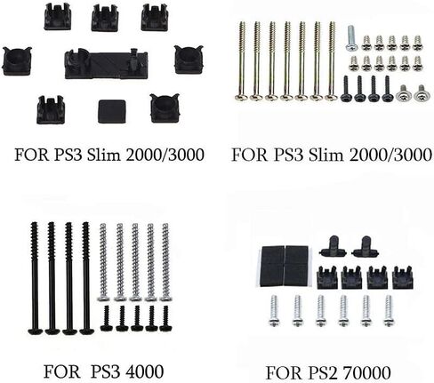 براغي وحدة التحكم البديلة مع مجموعة غطاء مطاطي للقدم لجهاز PS2 PS3 Slim 2000 3000 4000 70000 قطع غيار طقم براغي وحدة التحكم (AB) in Kuwait