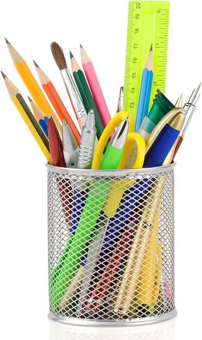 Nicunom 12 Pack Metal Pen Holder Mesh Pencil Holder Desk Organizer Mesh Round Pen Cup Pencil Cup for Desk Office Pen Organizer, Silver in Saudi Arabia