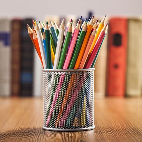 Nicunom 12 Pack Metal Pen Holder Mesh Pencil Holder Desk Organizer Mesh Round Pen Cup Pencil Cup for Desk Office Pen Organizer, Silver in Saudi Arabia