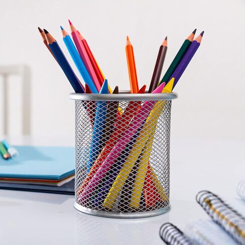 Nicunom 12 Pack Metal Pen Holder Mesh Pencil Holder Desk Organizer Mesh Round Pen Cup Pencil Cup for Desk Office Pen Organizer, Silver in Saudi Arabia