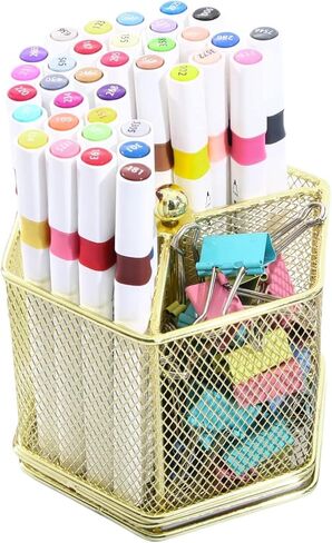 حامل أقلام - حامل أقلام للمكتب - حامل أقلام متعدد الوظائف يدور 360 درجة - منظم أقلام - منظم أقلام شبكي - تخزين أقلام لسطح المكتب والمكتب والمدرسة والمنزل كوب أقلام (ذهبي وردي) in Kuwait