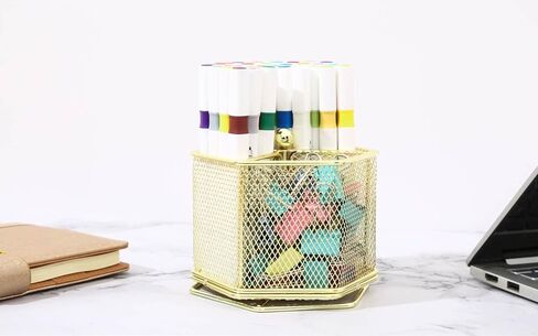 حامل أقلام - حامل أقلام للمكتب - حامل أقلام متعدد الوظائف يدور 360 درجة - منظم أقلام - منظم أقلام شبكي - تخزين أقلام لسطح المكتب والمكتب والمدرسة والمنزل كوب أقلام (ذهبي وردي) in Kuwait