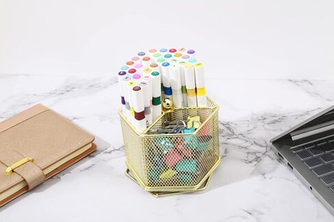 حامل أقلام - حامل أقلام للمكتب - حامل أقلام متعدد الوظائف يدور 360 درجة - منظم أقلام - منظم أقلام شبكي - تخزين أقلام لسطح المكتب والمكتب والمدرسة والمنزل كوب أقلام (ذهبي وردي) in Kuwait
