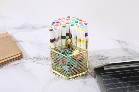 حامل أقلام - حامل أقلام للمكتب - حامل أقلام متعدد الوظائف يدور 360 درجة - منظم أقلام - منظم أقلام شبكي - تخزين أقلام لسطح المكتب والمكتب والمدرسة والمنزل كوب أقلام (ذهبي وردي) in Kuwait