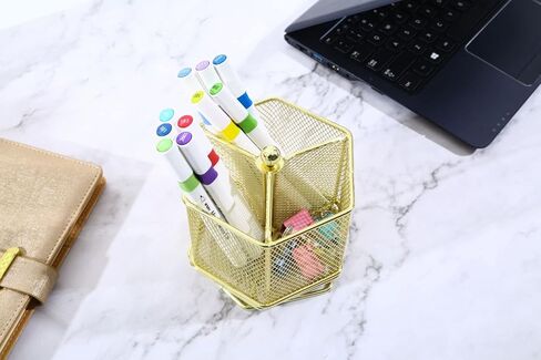 حامل أقلام - حامل أقلام للمكتب - حامل أقلام متعدد الوظائف يدور 360 درجة - منظم أقلام - منظم أقلام شبكي - تخزين أقلام لسطح المكتب والمكتب والمدرسة والمنزل كوب أقلام (ذهبي وردي) in Kuwait
