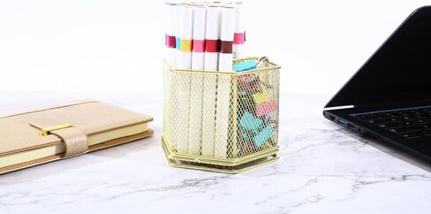 حامل أقلام - حامل أقلام للمكتب - حامل أقلام متعدد الوظائف يدور 360 درجة - منظم أقلام - منظم أقلام شبكي - تخزين أقلام لسطح المكتب والمكتب والمدرسة والمنزل كوب أقلام (ذهبي وردي) in Kuwait