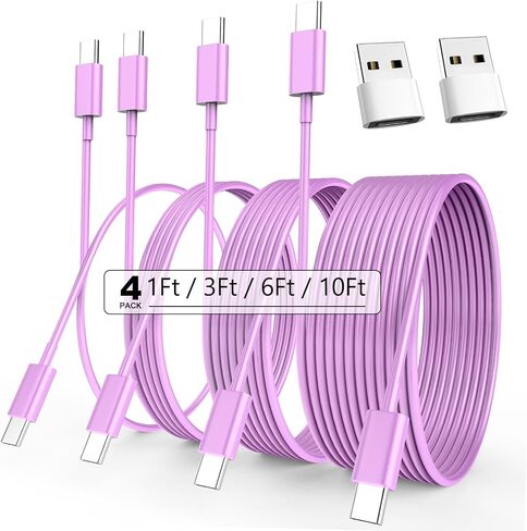 USB C Cable, 4Pack [1FT+3FT+6FT+10FT] USB C to C Cable for iPhone 15 Pro Max Plus, 60W Type C Fast Charging Charger Cord for Samsung S24 23, iPad Pro Air5 Mini, MacBook Air in Saudi Arabia