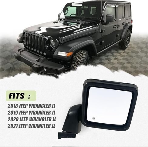 Left Driver side Mirror with Heated, Power Glass and Manual Folding Compatible with Jeep Wrangler JL 2019-2023 without Turn Singal and Blind Spot Detection Replace 68281891AB (5 Pins) in Saudi Arabia