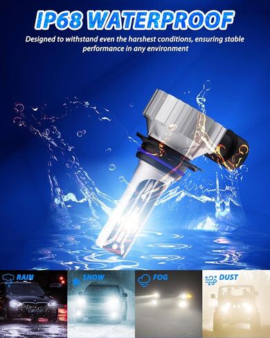 مصابيح إضاءة LED H4 9003 HB2 6500K زينون أبيض 8000 لومن شعاع عالي منخفض IP68 التوصيل والتشغيل اللاسلكي بدون مروحة 2 حزم in Kuwait