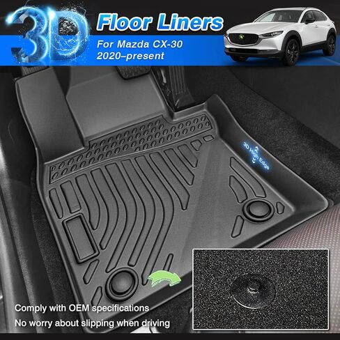 Cartist Floor Mats Custom Fit for Mazda CX-30 2020 2021 2022 2023 2024 (FWD Only) Accessories All Weather Floor Liners for CX30 Front & 2nd Row Carpet Cover TPE Heavy Duty in Saudi Arabia