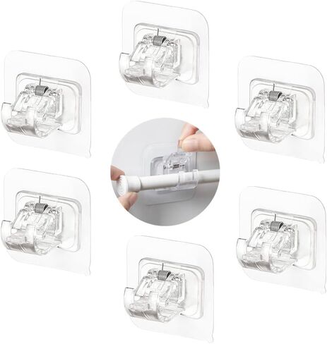 6 قطع بدون حفر قضيب ستارة بين قوسين قضيب ستارة قابل للتعديل حامل قضيب ستارة ذاتي اللصق خطاف قضيب ستارة حامل خطاف ستائر شماعات للحمام والمطبخ والمنزل in Kuwait