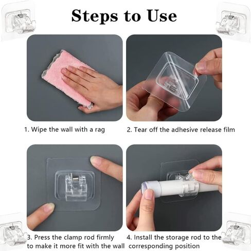 6 قطع بدون حفر قضيب ستارة بين قوسين قضيب ستارة قابل للتعديل حامل قضيب ستارة ذاتي اللصق خطاف قضيب ستارة حامل خطاف ستائر شماعات للحمام والمطبخ والمنزل in Kuwait