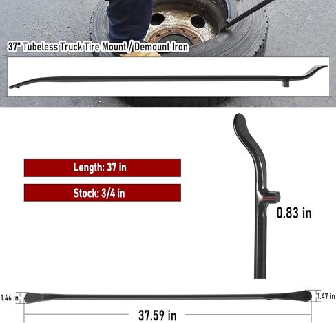 Camoo 34645 مكواة التثبيت والفك، 37 بوصة، مخزون 3/4 بوصة، قضيب الإطارات للتركيب/التفكيك بدون أنابيب أداة إزالة إطارات الشاحنة أداة الإطارات الحديدية in Kuwait