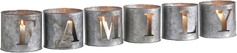 MyGift Rustic Galvanized Metal Holiday Tealight Candle Holders, Home Decor Small Tin Votive Candleholder with Decorative Family Cutout Design, 6 Piece Set in Saudi Arabia