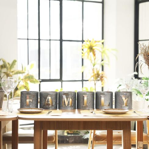 MyGift Rustic Galvanized Metal Holiday Tealight Candle Holders, Home Decor Small Tin Votive Candleholder with Decorative Family Cutout Design, 6 Piece Set in Saudi Arabia