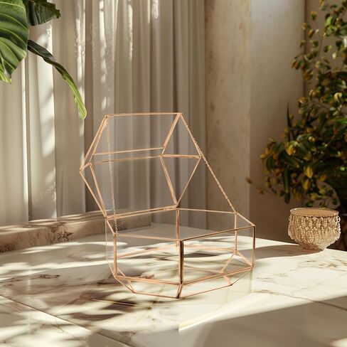 Koyal Wholesale Geometric Glass Wedding Card Box, Rose Gold Wedding Reception Drop Box, Terrarium Glass Planter in Saudi Arabia