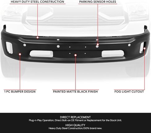 DNA MOTORING Front Bumper Compatible with 14-18 Ram 1500/19-23 Ram 1500 Classic,w/o Parking Sensor Holes,W/Fog Light Cutouts,Black,BUMP-F-RAM13-FB-01-BK in Saudi Arabia