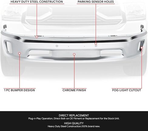 DNA MOTORING Front Bumper Compatible with 14-18 Ram 1500/19-23 Ram 1500 Classic,w/o Parking Sensor Holes,W/Fog Light Cutouts,Black,BUMP-F-RAM13-FB-01-BK in Saudi Arabia