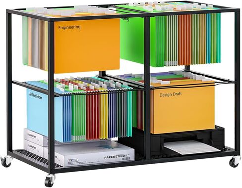 Rolling File Cart with Wheels Letter & Legal-Sized Metal Mobile File Cart Pull-Out Hanging Files Movable File Folder Drawer Rack File Cabinet Storage in Kuwait