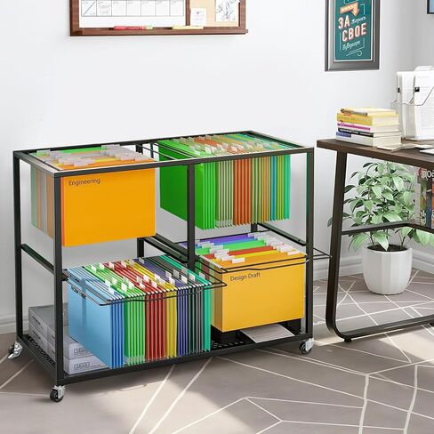 Rolling File Cart with Wheels Letter & Legal-Sized Metal Mobile File Cart Pull-Out Hanging Files Movable File Folder Drawer Rack File Cabinet Storage in Kuwait