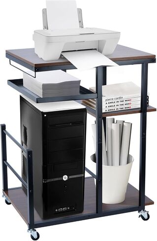 Rolling Printer Stand, 3 Tier Mobile Printer Table for Home Office Storage and Organization, Mobile Printer Cart with Wheels and Hooks, PC Tower Stand, Host Computer Cart, Shelf for Shredder in Saudi Arabia