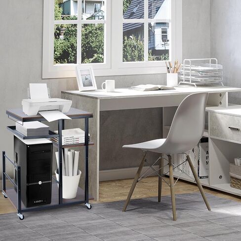 Rolling Printer Stand, 3 Tier Mobile Printer Table for Home Office Storage and Organization, Mobile Printer Cart with Wheels and Hooks, PC Tower Stand, Host Computer Cart, Shelf for Shredder in Saudi Arabia