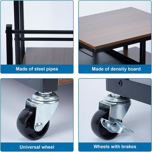Rolling Printer Stand, 3 Tier Mobile Printer Table for Home Office Storage and Organization, Mobile Printer Cart with Wheels and Hooks, PC Tower Stand, Host Computer Cart, Shelf for Shredder in Saudi Arabia