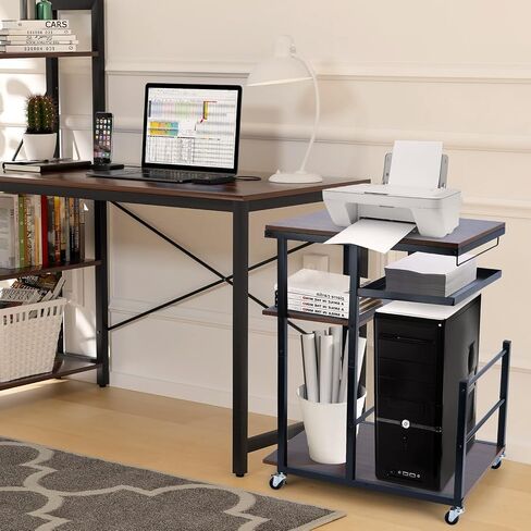 Rolling Printer Stand, 3 Tier Mobile Printer Table for Home Office Storage and Organization, Mobile Printer Cart with Wheels and Hooks, PC Tower Stand, Host Computer Cart, Shelf for Shredder in Saudi Arabia