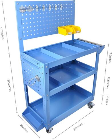 عربة أدوات دوارة شديدة التحمل محمولة على عجلات، سعة 500 رطل، عربة ميكانيكا زرقاء بثلاث طبقات مع فواصل قابلة للتعديل، مثالية للجراج والمستودعات ومتجر الإصلاح in Kuwait
