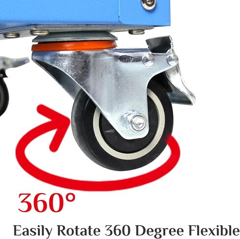 عربة أدوات دوارة شديدة التحمل محمولة على عجلات، سعة 500 رطل، عربة ميكانيكا زرقاء بثلاث طبقات مع فواصل قابلة للتعديل، مثالية للجراج والمستودعات ومتجر الإصلاح in Kuwait