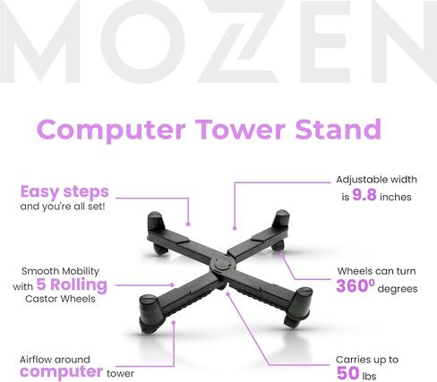 MOZEN Computer Tower Stand, Adjustable PC Stand with 5 Rolling Castor Wheels, Mobile CPU Stand for Under Desk, Adjustable up to 9.8 inches in Saudi Arabia