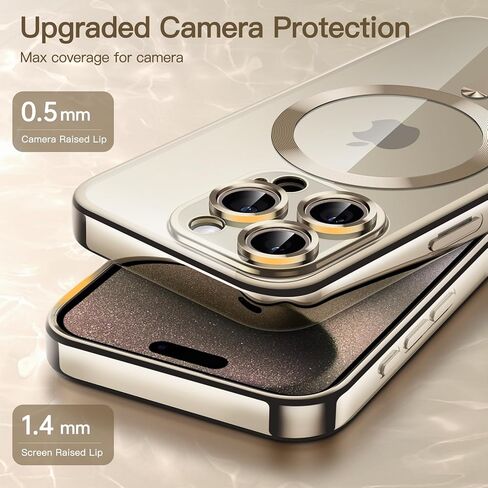 حافظة JETech مطلية بالكهرباء لهاتف iPhone 15 Pro مقاس 6.1 بوصة، حماية كاملة لعدسة الكاميرا، متوافقة مع الشحن اللاسلكي MagSafe، غطاء هاتف ناعم مقاوم للصدمات من مادة TPU (ذهبي) in Kuwait