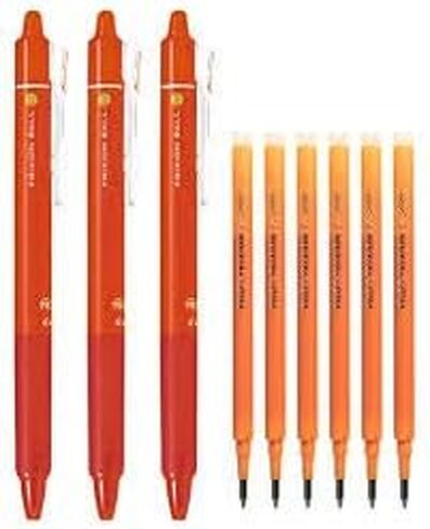 Pilot FriXion Ball Knock Retractable Erasable Gel Ink Pens, Extra Fine Point 0.7mm, Orange Ink, 3 Pens & 6 Refills Value Set in Saudi Arabia