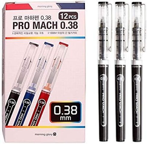 Morning Glory Pro Mach Roller Ball Pen (12 pcs, 6 pcs) 0.38 mm Fine Point Tip (Black (12 pcs)) New Upgrade Model in Saudi Arabia